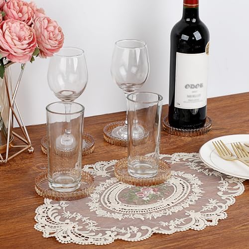 Modern Clear Coasters Set of 5- Glass Cute Coasters for Drinks, Amber - Image 2