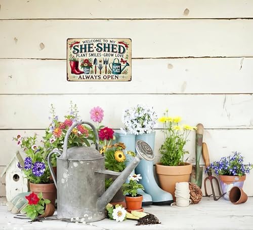 Bestylez Garden Gifts Welcome To My She Shed Vintage Gardening Signs for Home Garden Greenhouse Living Room Bedroom Yard Outdoor Decor 8X12 Inch (3372) - Image 5