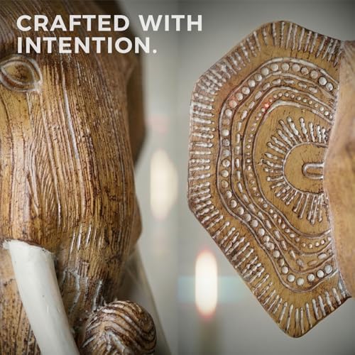 Elephant Wood Statue Home Decor Boho Tribal Carved Accent - Image 5