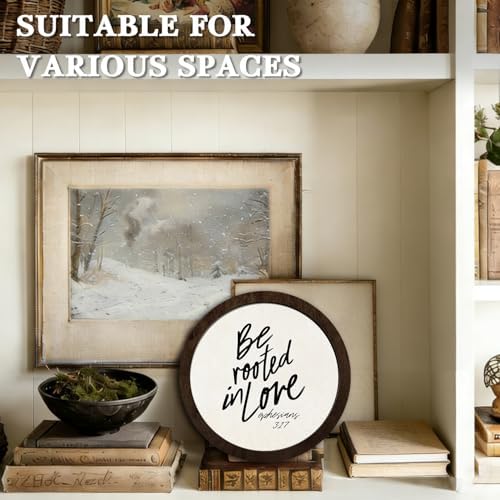 CFFJLHN Christian Bible Verse Wall Art Decor, Religious Be Rooted in Love Scripture Biblical Round Hanging Wall Decor for Home Bedroom Living Room Church Prayer Room Office, 10x10 Inch - Image 6