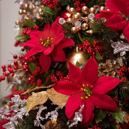 48 Pack Poinsettia Flowers Artificial Christmas, Red Poinsettia Flowers - Image 2