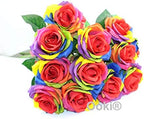 Ooki 12 Long Stem Artificial Silk Rainbow Rose Flower Bush Bouquet for DIY Any Arrangement Home Decor Wedding Party Celebration - Image 4