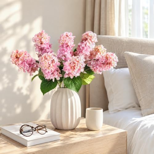 Ttranewsoo Hydrangea Artificial Flowers ,Fall Hydrangeas Artificial Flowers, Fake Fall Dried Hydrangea Decoration,Faux Silk Flower With Stems Winter Decor Indoor and outdoor(Pink 24"8pcs) Without Vase - Image 3