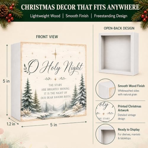 Christmas O Holy Night Sign Decorations Wood Box Sign - Image 4