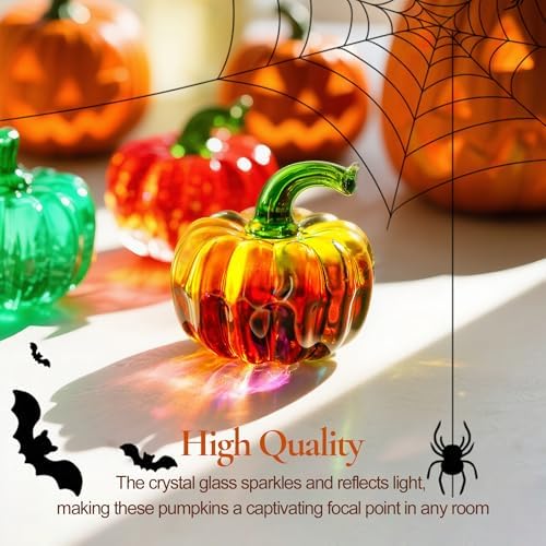 6 Pcs Mini Blown Glass Pumpkin Figurines Thanksgiving Fall Halloween Decor - Image 3