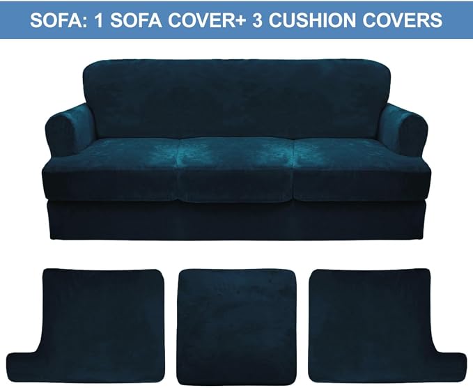 CUCRAF T Cushion Sofa Cover 4 Piece Slipcovers, Soft Thick Velvet Couch Cover - Image 5