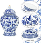 Small Chinoiserie Ginger Jar, 7.87 Inch Ceramic Blue and White Ginger Jar with Lid, Porcelain Ginger Jars Vase for Home, Living Room, Coffee Table, Shelf Decor (Blue&White) - Image 3