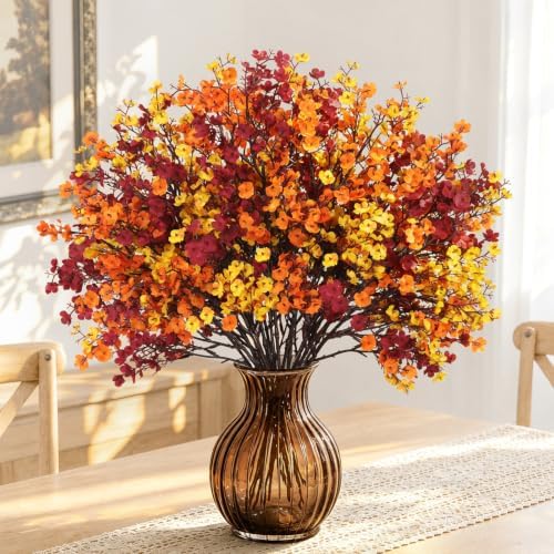 30PCS Fall Artificial Flowers Baby Breath, Burgundy & Orange Fall Flowers - Image 5