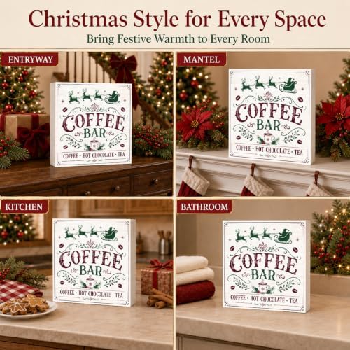 Christmas Coffee Bar Decorations Wooden Box Sign Santa Sleigh Reindeer Sign - Image 6