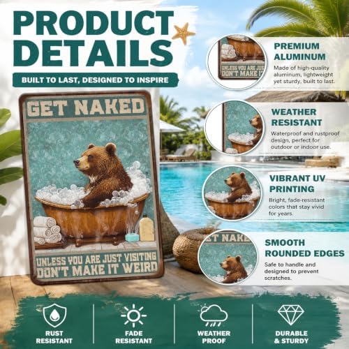 Bear Bath Metal Tin Sign 12x16 Inch Bear Metal Poster Bear Tub Metal Tin Sign Home Kitchen Garden Bar Pub Restaurant Bathroom Are Wall Decor - Image 3
