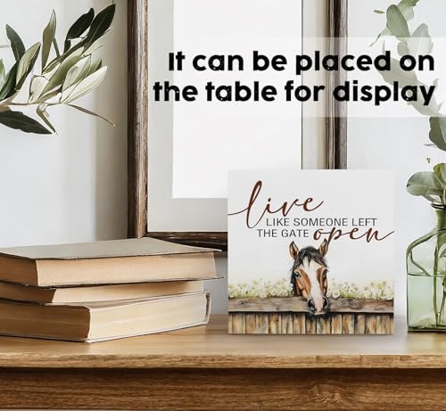 Horse Decor Sign, Farm House Cottagecore Animal Wooden Signs, Rustic Farmhouse Animal Live Like Someone Left The Gate Open Wood Sign Home Decor, Horse Gifts For Women 6x6 - Image 3