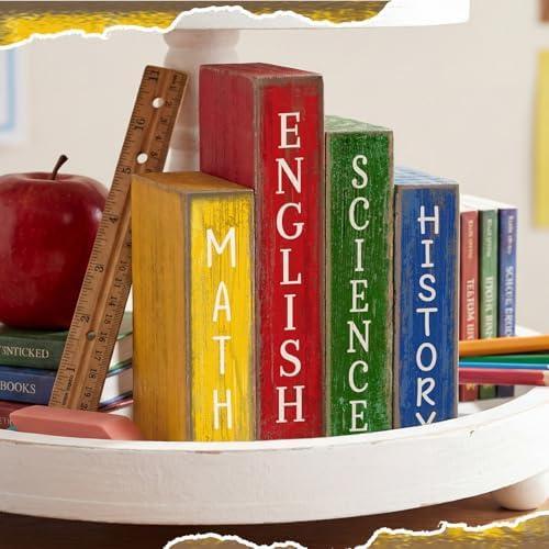 Lineshading 4 Pcs Back To School Table Decorations Subject Wooden Book - Image 2