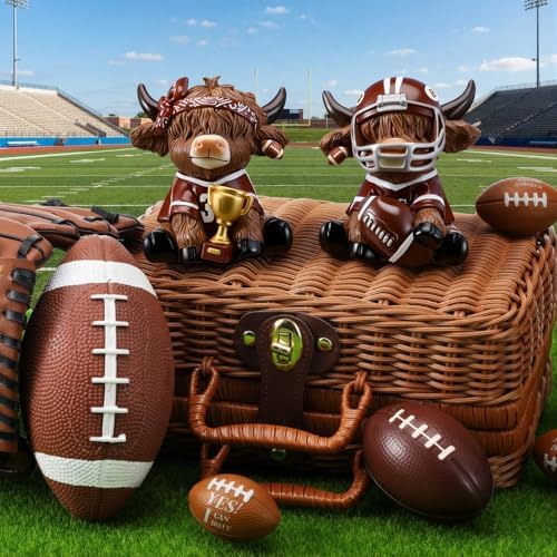 Wesiti 2 Pcs Highland Cow Figurines Football Resin Set Helmet Trophy - Image 6