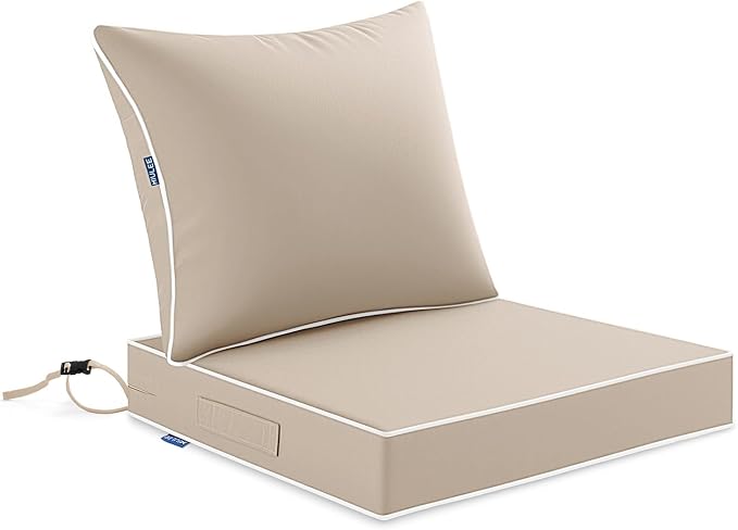 MIULEE Beige Outdoor Seat Cushion 22x22 Inch Waterproof & 3 Year Fade Resistant by MIULEE