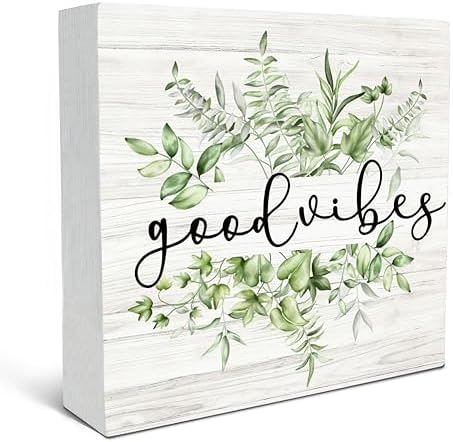 SRADMO Inspirational Botanical Eucalyptus Leaves Wood Box Sign Desk Decor, Green Rustic Eucalyptus Leaves Wooden Block Box Sign Decor for Home Office Shelf Table Decorative Accessories by SRADMO