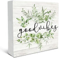 SRADMO Inspirational Botanical Eucalyptus Leaves Wood Box Sign Desk Decor, Green Rustic Eucalyptus Leaves Wooden Block Box Sign Decor for Home Office Shelf Table Decorative Accessories by SRADMO