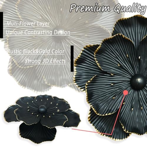 Metal Flower Wall Art Decor, 9" Black Rustic Modern Floral Sculpture - Image 2
