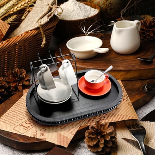 Wooden Decorative Tray for Coffee Table, Black Beaded Oval Tray Home Decor - Image 5