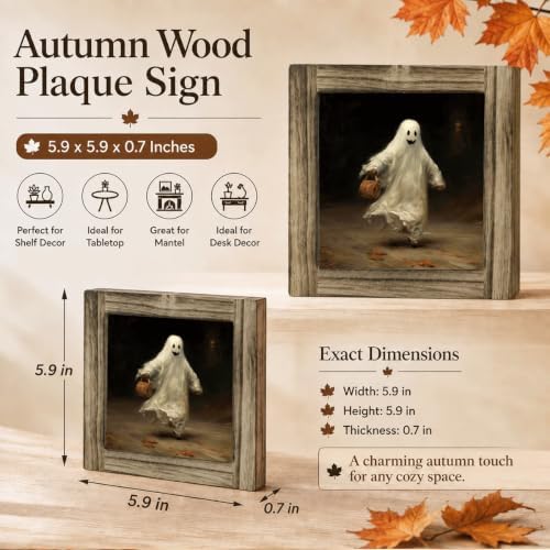 Funny Trick or Treat Ghost Wood Plaque Sign, Halloween Party Desk Decor 27 - Image 2
