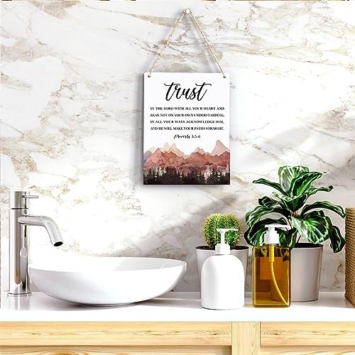 Proverbs 3:5-6 Christian Wall Decor Inspirational Decor Christian Gifts Bible Verse Wall Art Scripture Wooden Hanging Sign for Modern Home Office Bathroom Bedroom Wall Art Decoration 8 x 10 Inches - Image 5