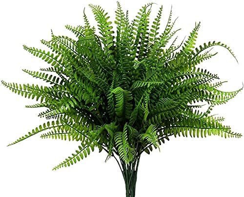 Artificial Boston Ferns Plants, Plastic Persian Grass Faux Shrubs Fake Leaves Simulation Greenery Bushes Home Outdoor Indoor Garden Wedding Decoration Office Yard Verandah Planter Filler – 4 Pack by CATTREE
