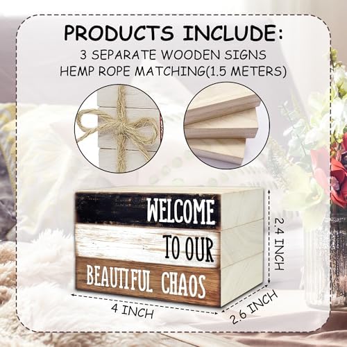 Ycyfckdr Decorative Wood Book Stack for Home, Welcome to Our Beautiful Chaos, Rustic Table and Living Room Bookshelf Farmhouse Decor (L67) - Image 2