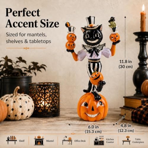 Vintage Halloween Black Cat Pumpkin Figurine, Circus Table Decor - Image 2