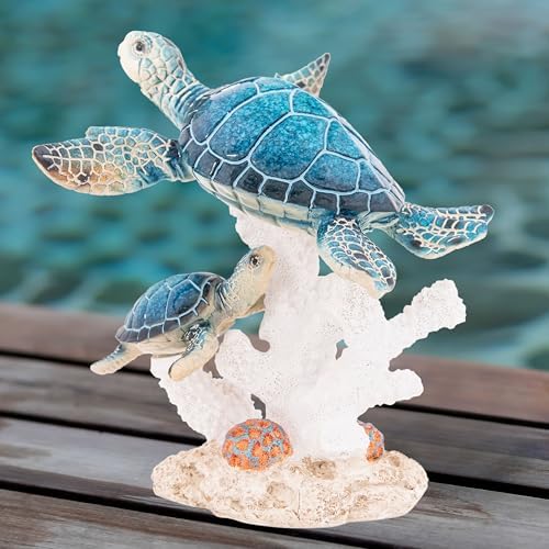 Sea Turtle Decor Figurine Blue Turtles Swimming on Coral Reef Base Beach House Coastal Decor - Image 6