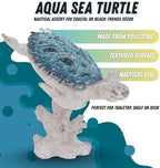 Aqua Sea Turtle Sculpture Coastal Nautical Tabletop Decor, 8.5 x 7 x 4 Inches Beach House Figurine Room Accent with Coral Reef Base - Image 5
