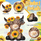 Wesiti 2 Pcs Highland Cow Figurines, Sunflower Resin Statue Desktop Decor - Image 4