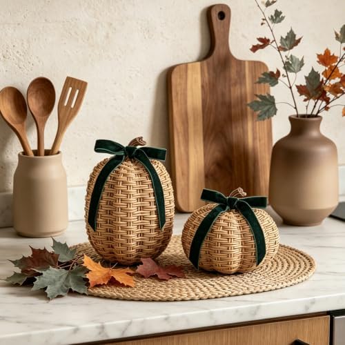 DN DECONATION Fall Pumpkin Decor, Fake Rattan Pumpkin Decorations for Home - Image 2