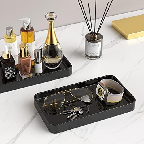 Gurygo Vanity Tray for Bathroom, 10" Ceramic Soap Dispenser Tray for Kitchen Counter, Bathroom Trays for Counter, Kitchen Tray for Soap Bottles (Black, Set/1)… - Image 2