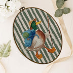dvhdajed Vintage Backpacking Mallard Duck Oval Wall Art Decor, Mallard Duck Camping Green Striped Framed Canvas Art, Rustic Wall Hanging Decor for Boys Room Bedroom, Farm Animal Decorations,8.7x11.3 - Image 4