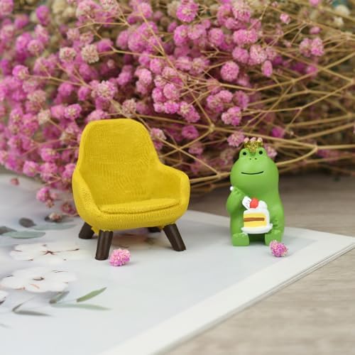 Refintural Miniature Frog Eating Cake Figurine - Funny Shelf Desk Decoration - Perfect Cute Frog Gift (Yellow Sofa) - Image 7