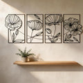 Set of 4 Black Metal Lotus Wall Art, Minimalist Abstract Line Art Hanging Decor for Living Room Bedroom Kitchen Office, Fall Halloween Thanksgiving Christmas Birthday Housewarming Gift for Women by FURUBETA