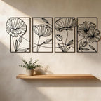 Set of 4 Black Metal Lotus Wall Art, Minimalist Abstract Line Art Hanging Decor for Living Room Bedroom Kitchen Office, Fall Halloween Thanksgiving Christmas Birthday Housewarming Gift for Women by FURUBETA