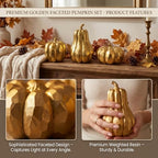 Gold Pumpkin Decor, 3Pcs Resin Pumpkin Figurines Fall Decoration for Home - Image 4