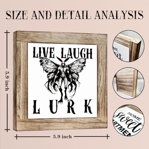 Halloween Wooden Sign, Mothman Square Wood Block Sign Table Decor, Horror Style Office Desk Signs, Rustic Wooden Table Top Decor, Freestanding Home Decoration 5.9x5.9 Inches - Image 2