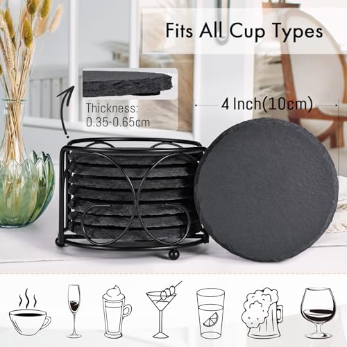 Slate Coasters Set of 8 with Metal Holder, Modern Stone Coasters for Drinks - Image 3
