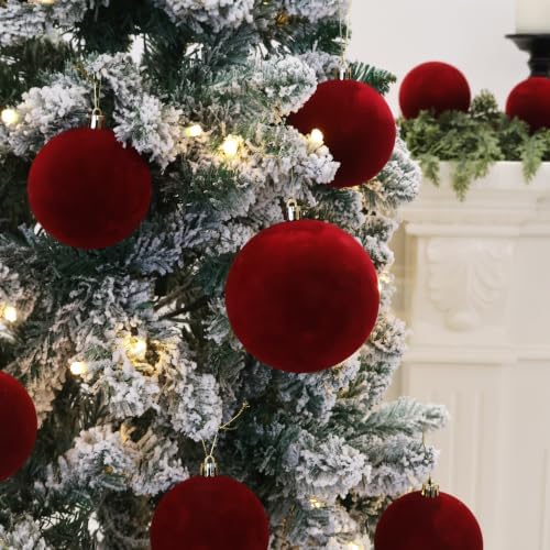 18PCS Red Velvet Christmas Ornaments,3.15IN Burgundy Christmas Ornaments - Image 6