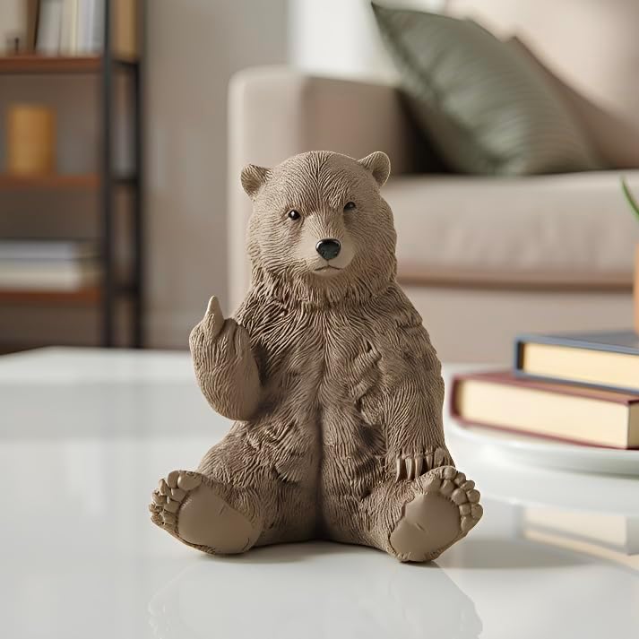 Brown Bear Middle Finger Figurine, Hilarious Funny Resin Bear Statue - Image 2