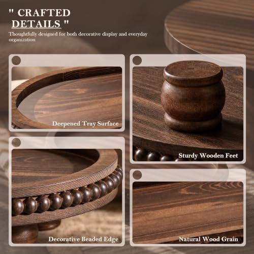 Oval Wooden Decorative Tray with Beaded Edge for Room Decor, Vintage Brown - Image 6