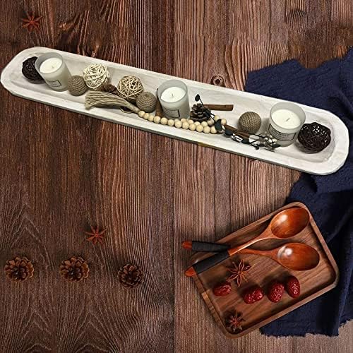 Wooden Dough Bowls Decorative，Rustic Bread Long Bowls Decor Wood Tray, Hand Carved for Table Centerpiece Decor, Home Decor (30 * 6 * 2inch White) - Image 6