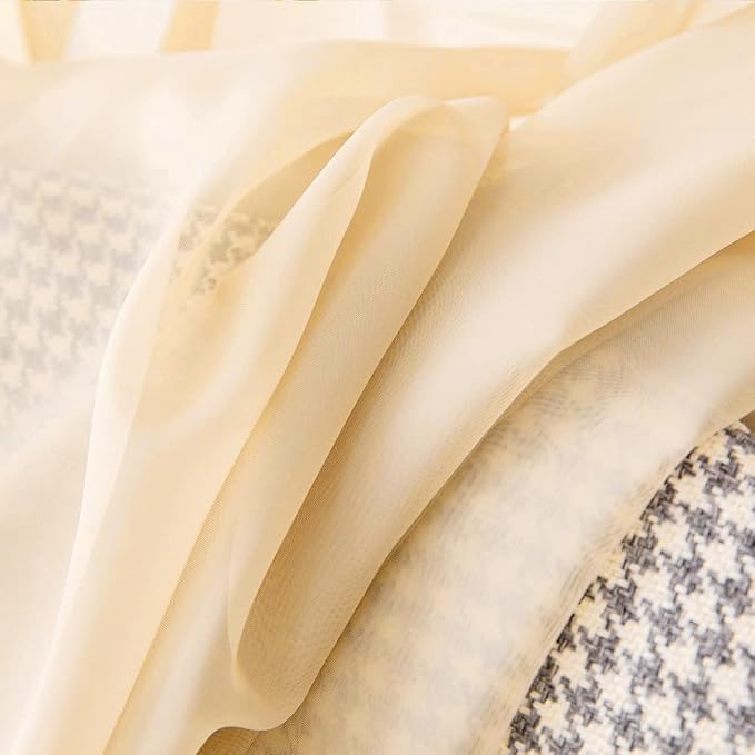 MIULEE 2 Panels Half Window Sheer Curtains 29 by 24 Inch Cream Beige | Rod - Image 3