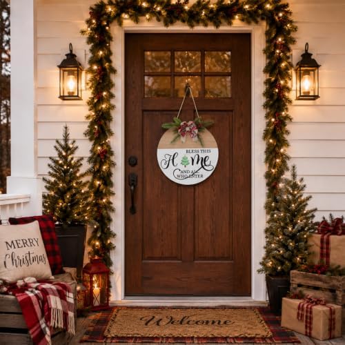 Interchangeable Welcome Sign for Front Door with 4 Seasonal Wreath and 14 Changeable Icons, Bless This Home for Spring Summer Fall Winter All Seasons Holiday, Rustic Round Wood Wreath Door Decoration - Image 6