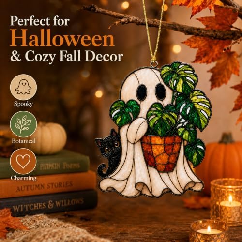 Halloween Ghost Monstera Ornaments, Flat Acrylic Decor, 3.94 Inch - Image 7