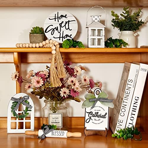 Houmury Set of 16 Farmhouse Tiered Tray Decor with 1 Lantern Artificial Plant& Cutting Board Sign for Rustic Home Kitchen Decor Tier Tray Decor Set (Tiered Tray Not Included) - Image 6