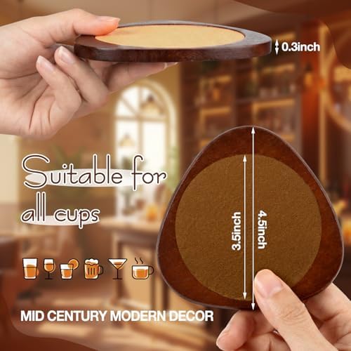 Newtay 6 Pcs Mid Century Modern Coasters Wood Absorbent Coaster, Brown - Image 3