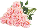 10pcs Light Pink Roses Artificial Flowers, Realistic Faux Rose with Stem by Nubry
