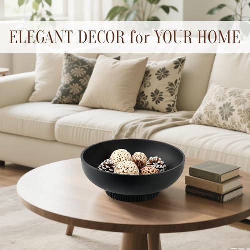 Deobath Large Resin Pedestal Decorative Bowl - Modern Handicraft Bowls for Home Decor - Fruit Bowl for Kitchen Counter - Key Bowl for Entryway Table,Matte Black - Image 2